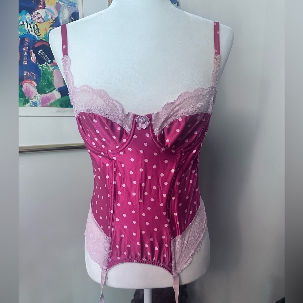Pink Polka Dot Lace Trim Corset/garter